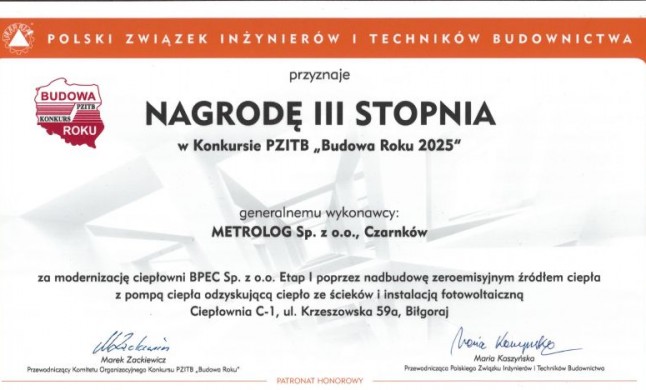 NAGRODA „BUDOWA ROKU 2025” DLA METROLOG